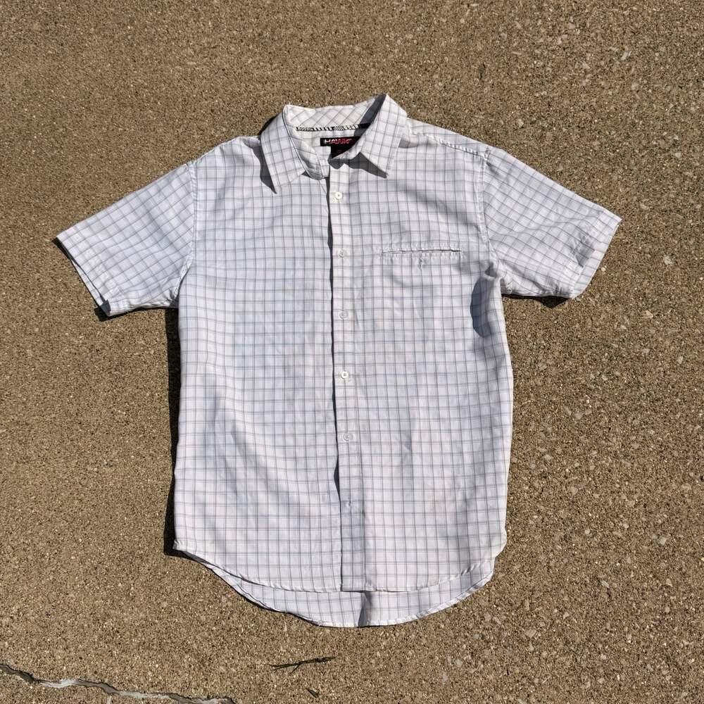 Tony Hawk Men's White Plaid Short Sleeve Button Down Shirt Size XL